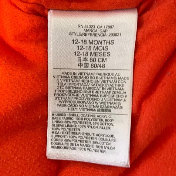 Baby Gap 12-18 Months Snowsuit Hooded One Piece Olive Green Orange Pockets Flaws - Picture 8 of 16